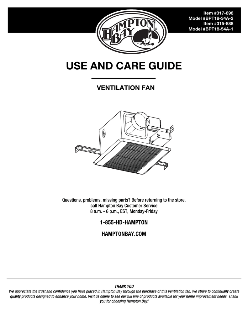 Hampton Bay Bpt18 54a 1 Installation Guide Manualzz Com