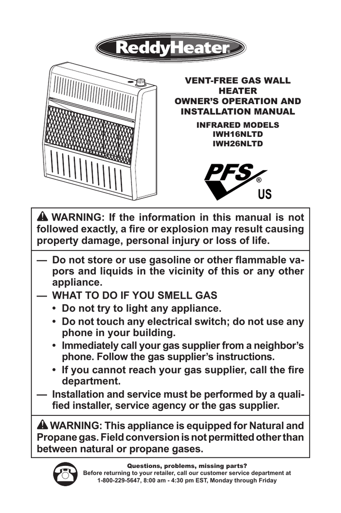 Reddy Heater IWH16NLTBDC, IWH26NLTB User manual | Manualzz