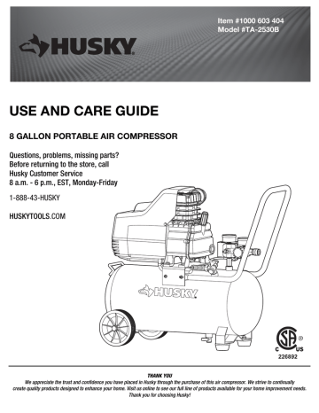 Husky TA-2530B Use and Care Manual | Manualzz