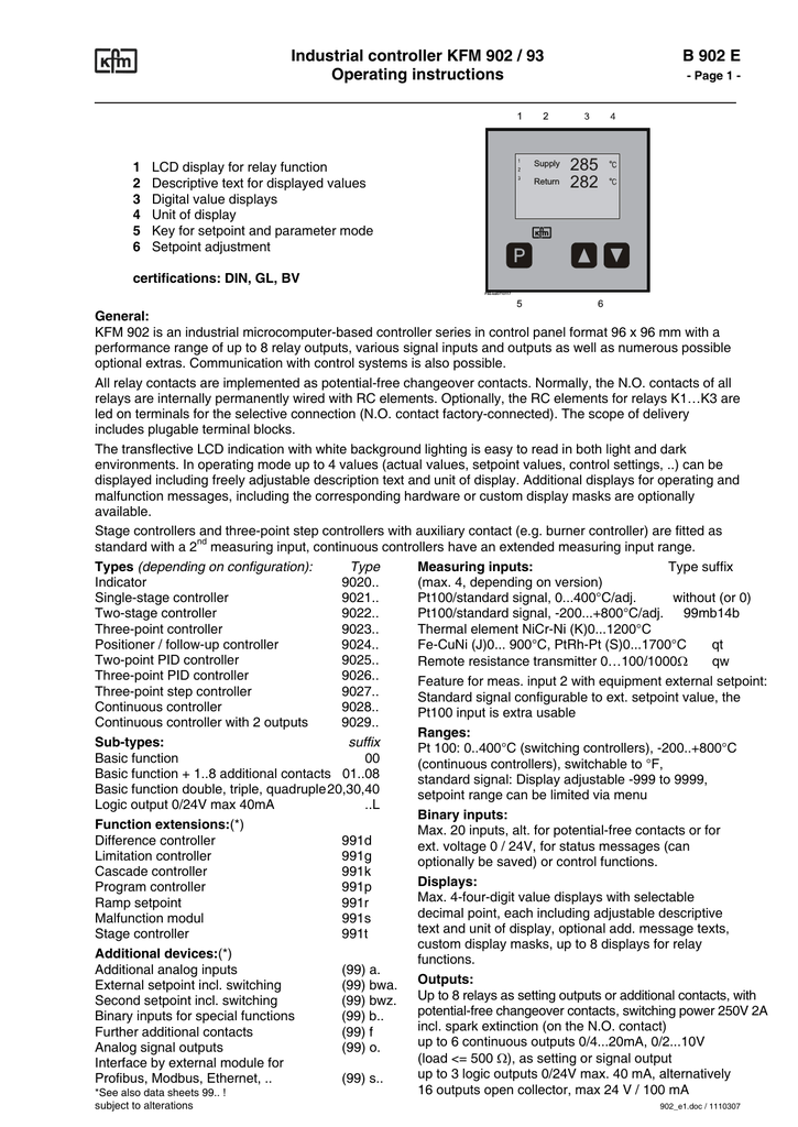 Industrial Controller Kfm 902 93 B 902 E Operating Instructions 285 Manualzz