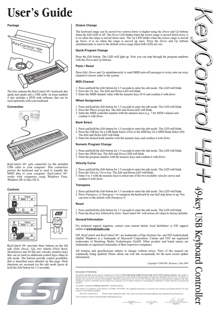 Esi Keycontrol 49 User Manual Manualzz