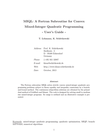 Miql A Fortran Subroutine For Convex Mixed Manualzz