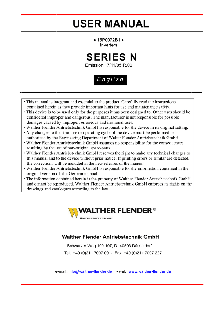 User Manual Walther Flender Manualzz