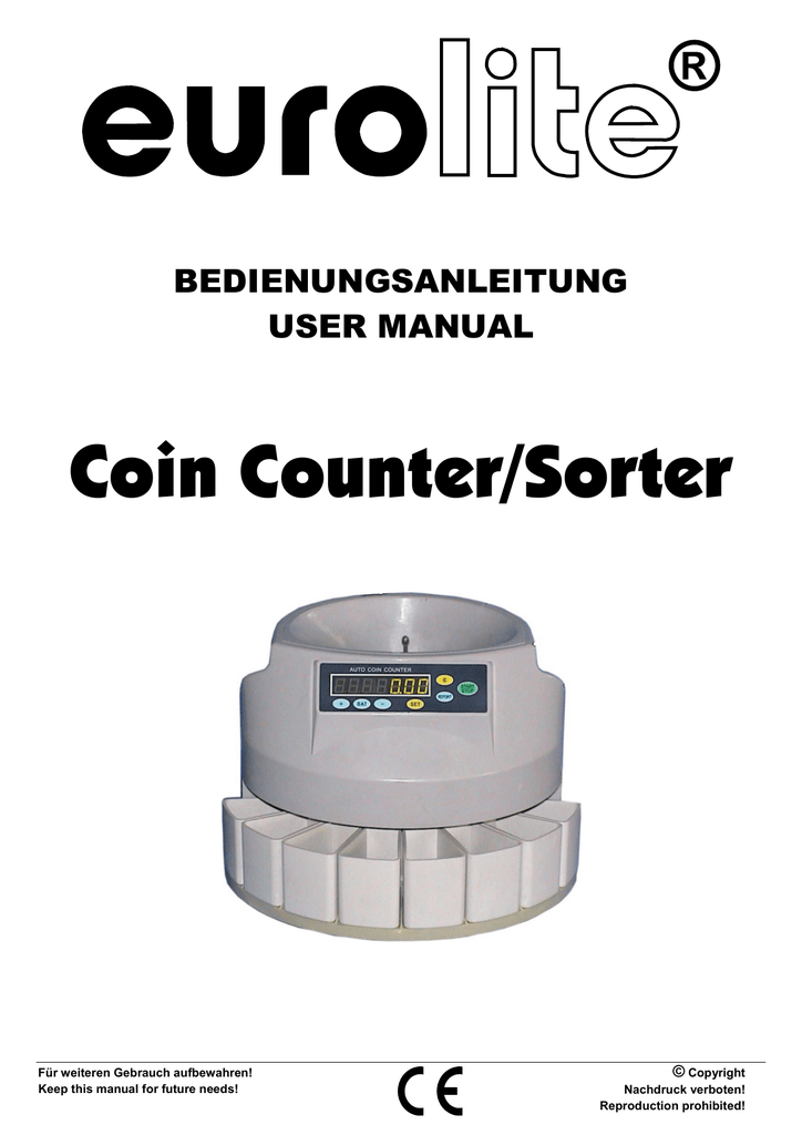 EUROLITE Coin Counter/Sorter User Manual Manualzz