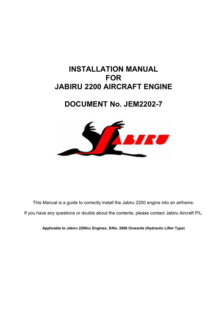 INSTALLATION MANUAL FOR JABIRU 2200 AIRCRAFT ENGINE Manualzz