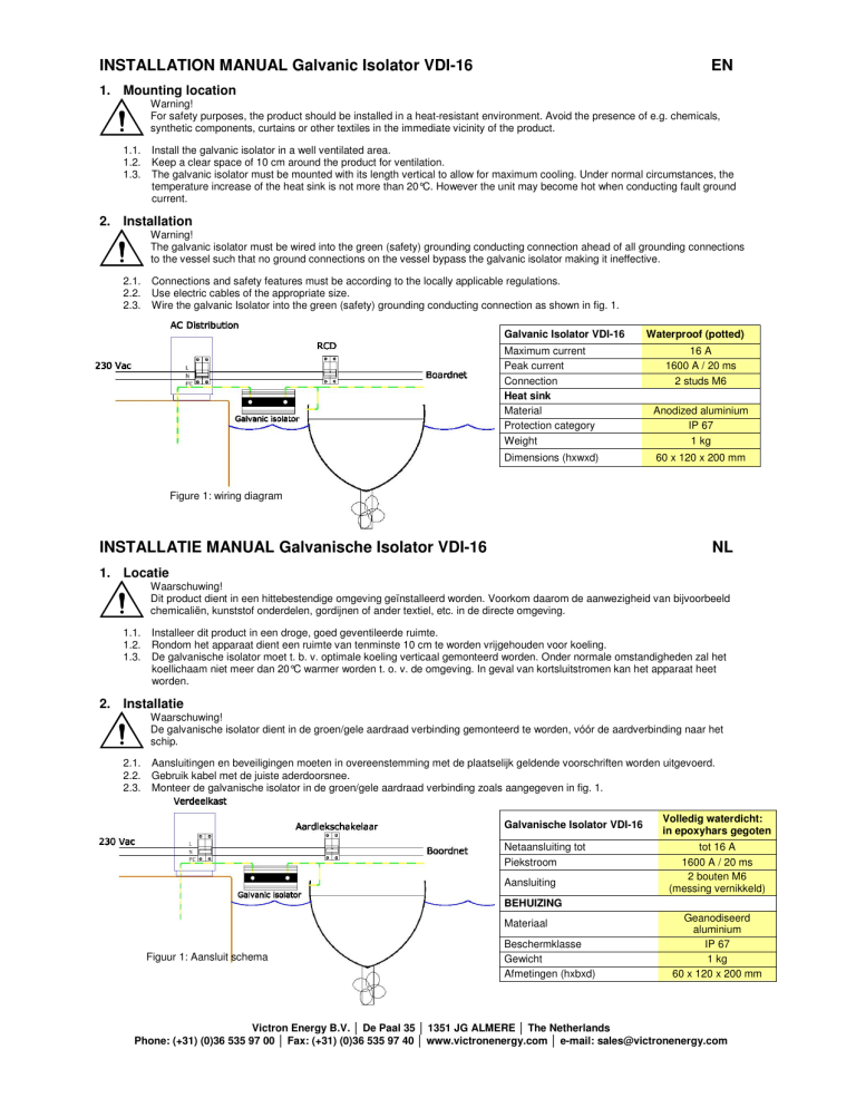 Victron Energy Galvanic Isolator Vdi 16 Owner S Manual Manualzz