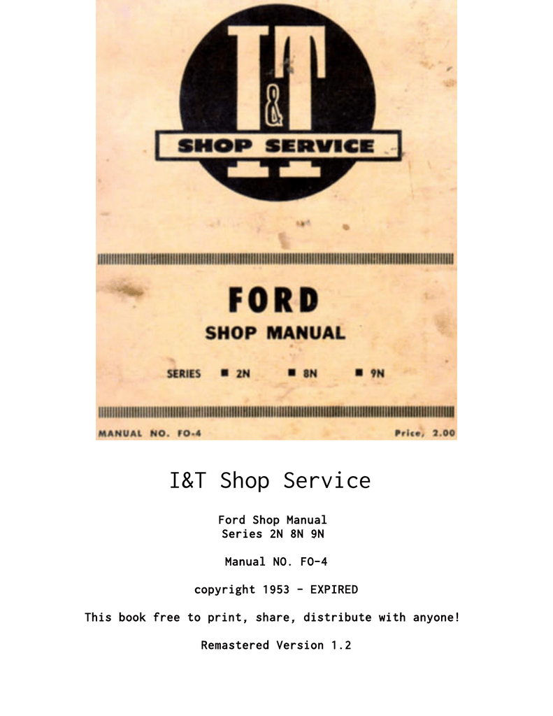 I T Ford Shop Service Manual Series 2n 8n 9n Manualzz