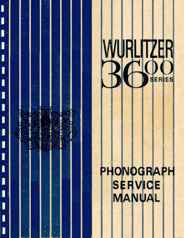 Wurlitzer Model 3600/3610/3660 Jukebox Manual 