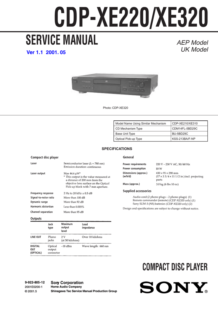 Sony Cdp Xe220 Xe3202015 05 09 02 Wiki Karat Manualzz