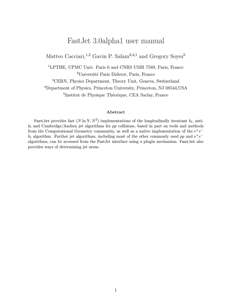FastJet 3.0alpha1 user manual Manualzz
