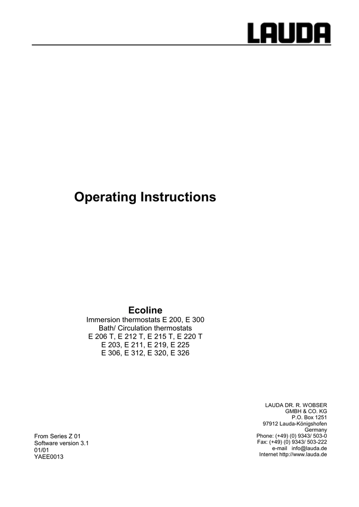 Operating Instructions Lauda Manualzz