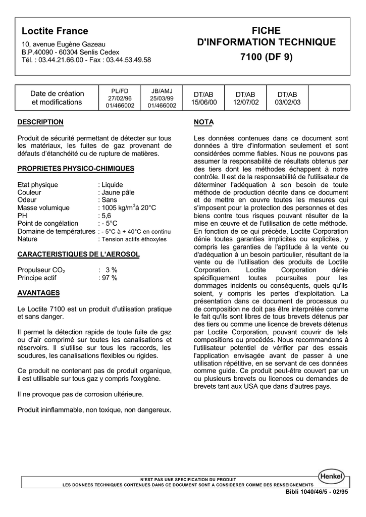 Loctite France Fiche D Information Technique Manualzz