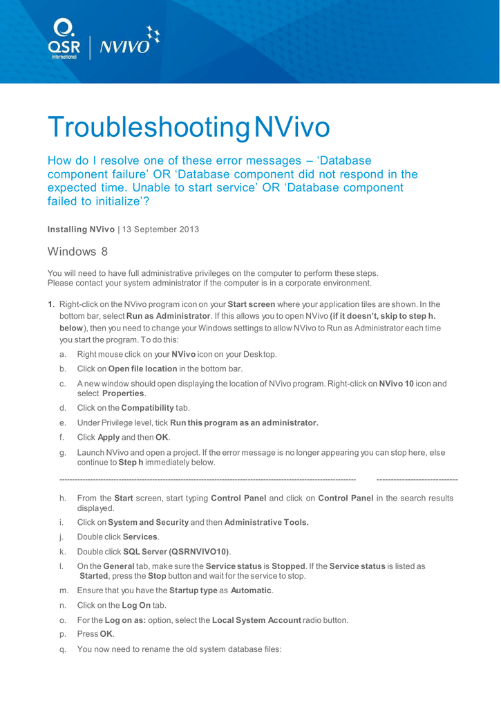 nvivo 10 for windows 8 server failure