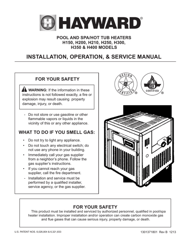 Hayward H210, H150, H350, H200, H400, H300, H250 User manual | Manualzz