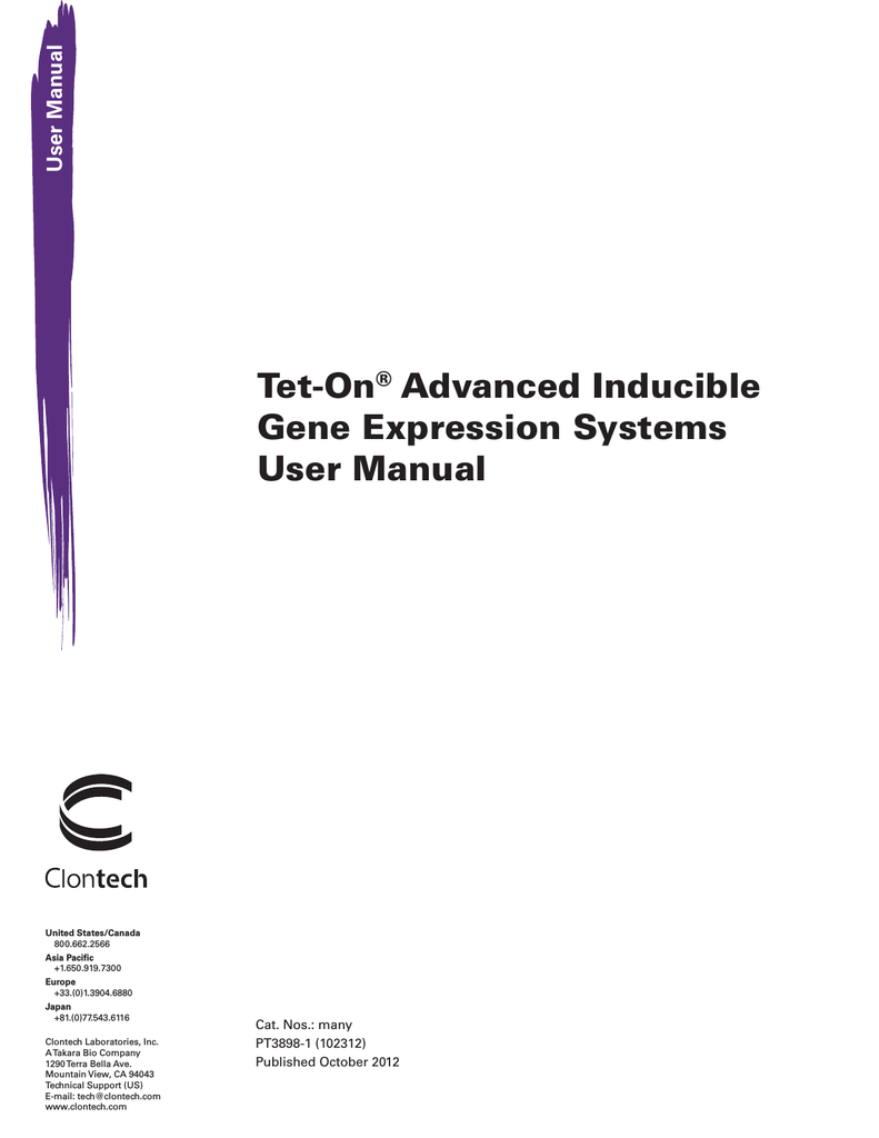 Tet On Advanced Inducible Gene Expression Systems User Manual Manualzz