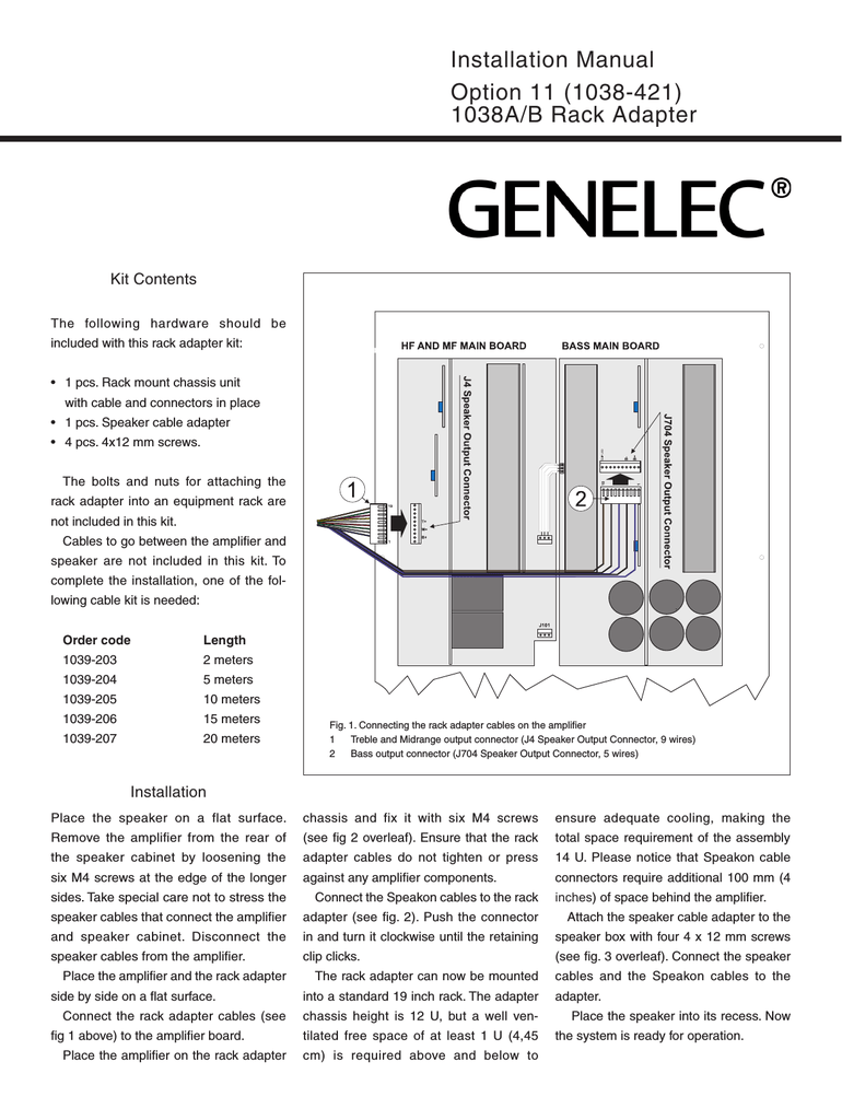 GENELEC 1038B Studio Monitor Installation Manual | Manualzz