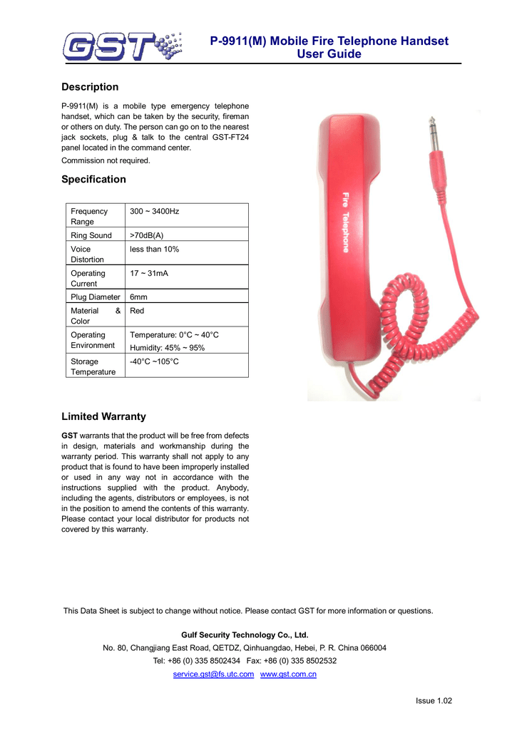 P 9911 M Mobile Fire Telephone Handset User Guide Manualzz