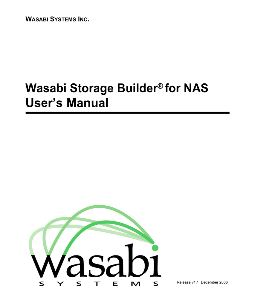Wasabi Storage Builder® for NAS User's Manual Manualzz