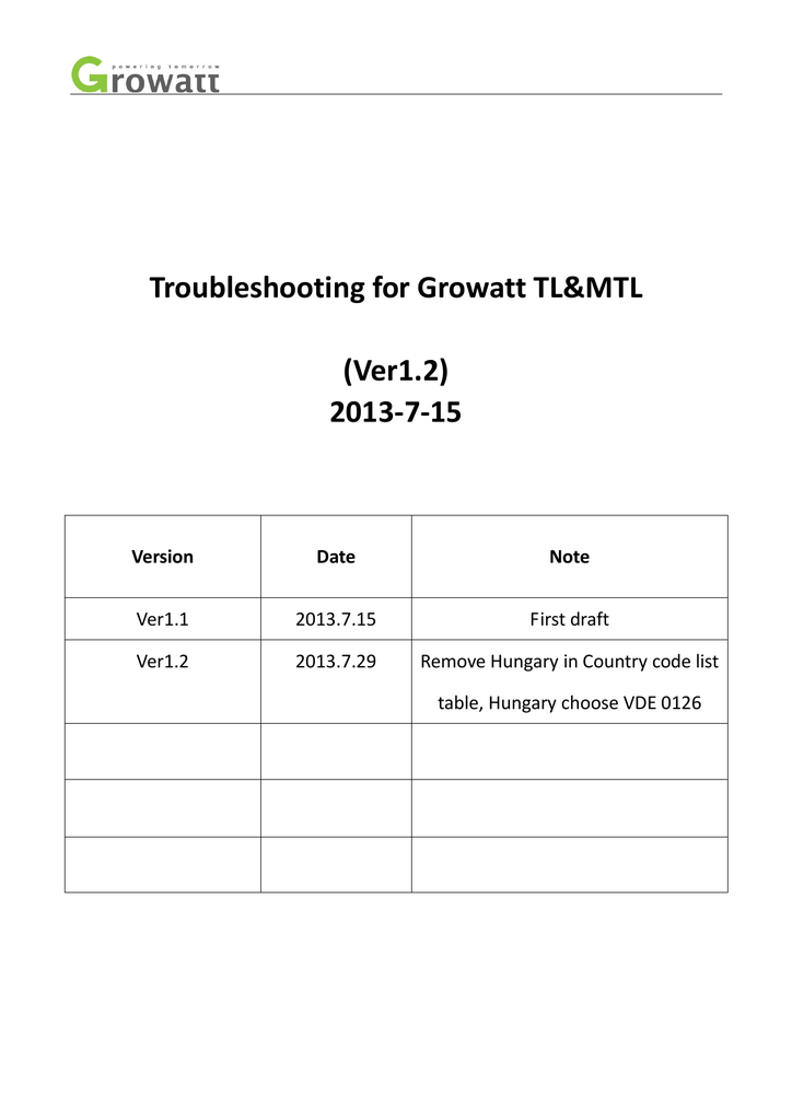 Troubleshooting for Growatt TL&MTL (Ver1.2) 2013 Manualzz