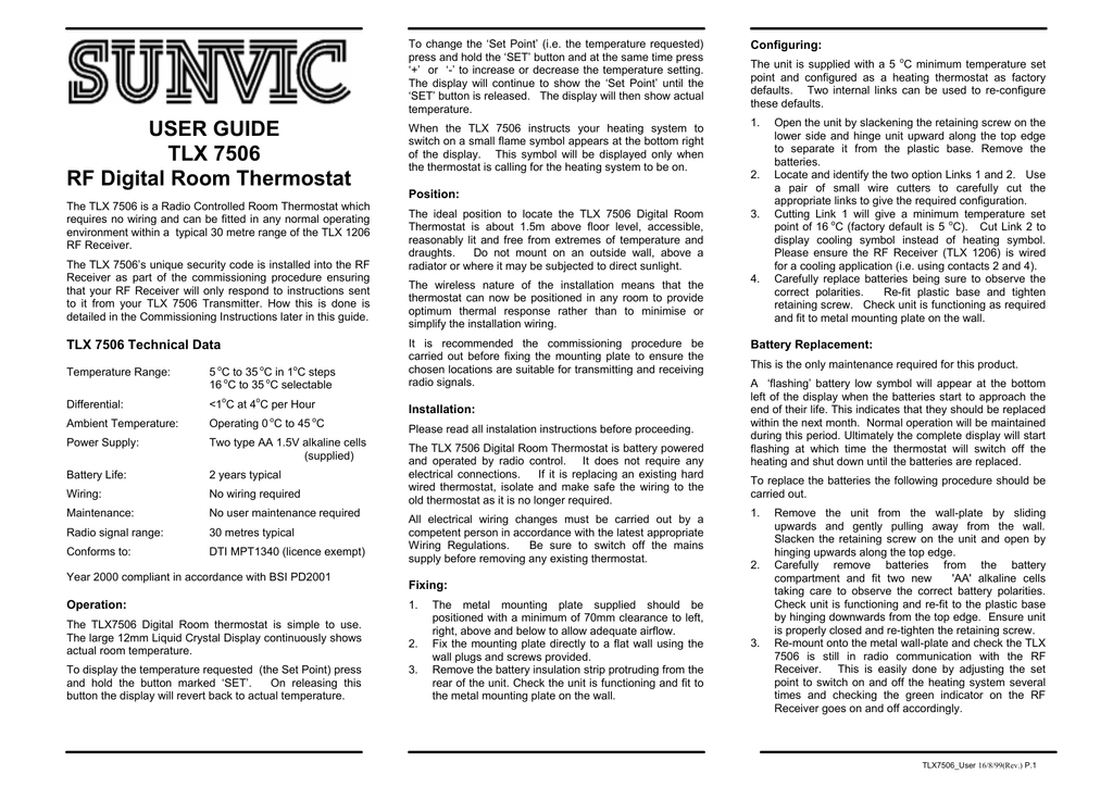 Sunvic Tlx 6501 User Manual