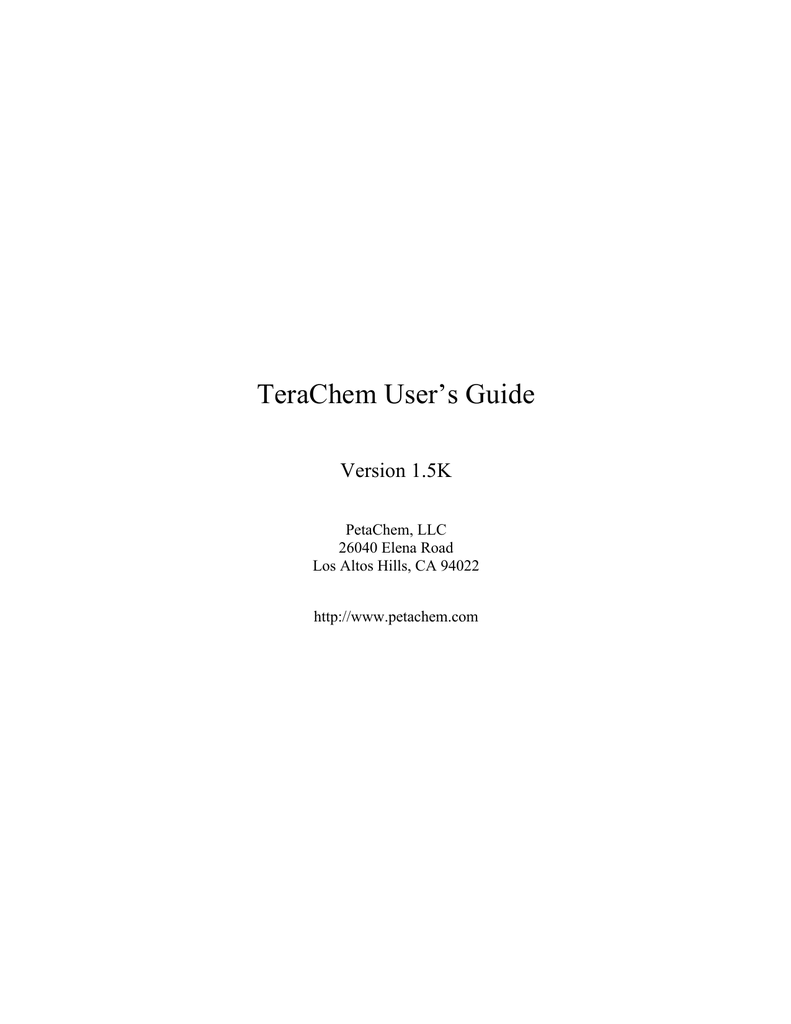 TeraChem User's Guide | Manualzz