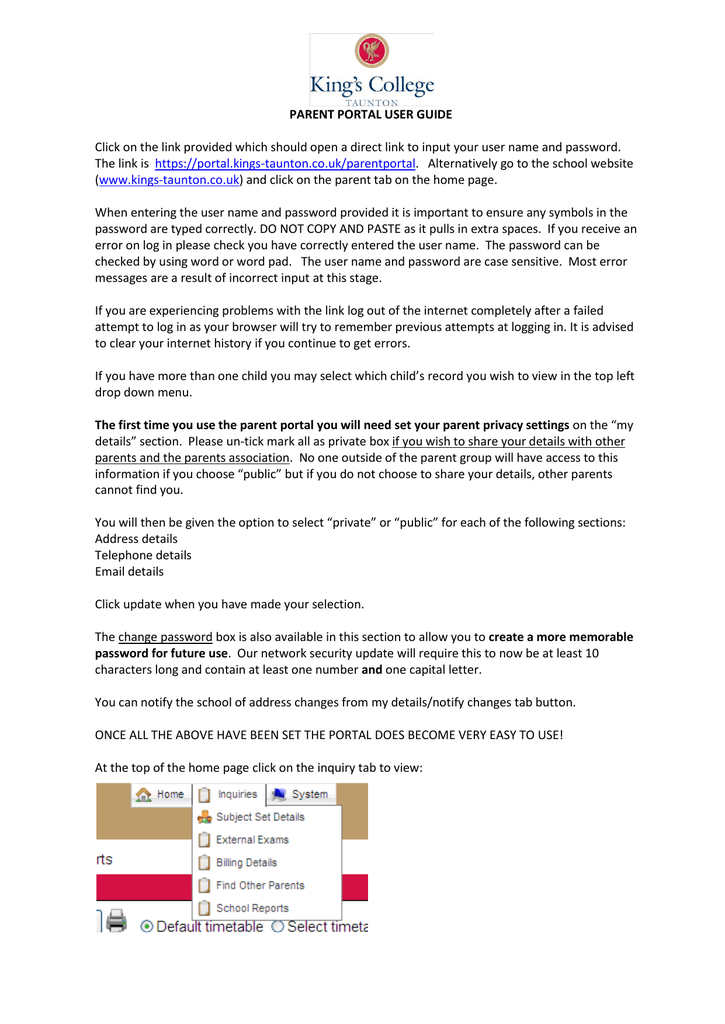 Parent Portal User Guide Click On The Link Provided Which Manualzz
