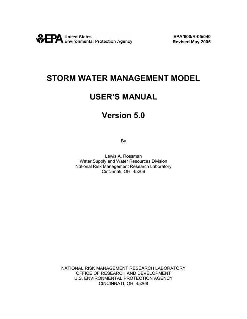 STORM WATER MANAGEMENT MODEL USER'S MANUAL Version Manualzz
