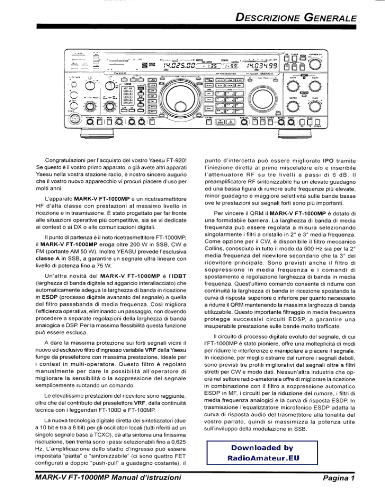 Yaesu Ft 1000mp Mark V User Manual Italian Manualzz