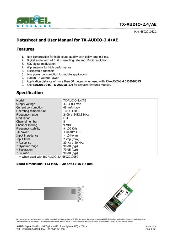 Tx Audio 2 4 Ae Datasheet And User Manual For Tx Audio Manualzz