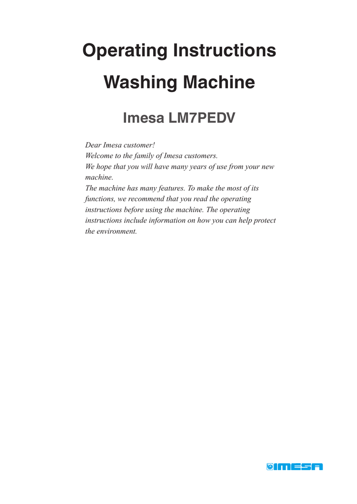 Operating Instructions Washing Machine | Manualzz
