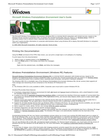 Microsoft Windows Preinstallation Environment User's Guide  Manualzz