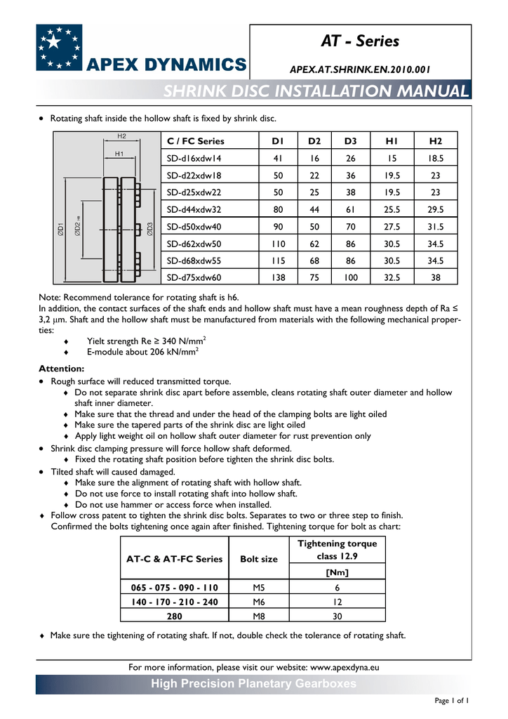 AT Series SHRINK DISC INSTALLATION MANUAL Manualzz