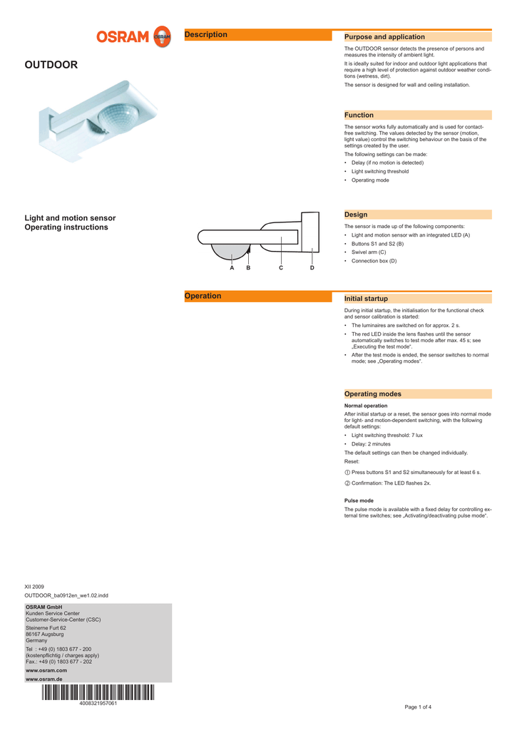 Operating Instructions Osram Outdoor Sensor Manualzz Operating Instructions Osram Outdoor