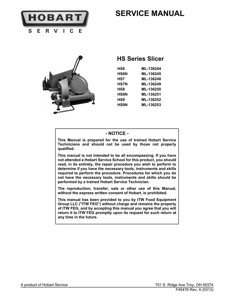 HOBART HS8 MANUAL MEAT / CHEESE SLICER with SHARPENER - Giro Group Food  Service Equipment