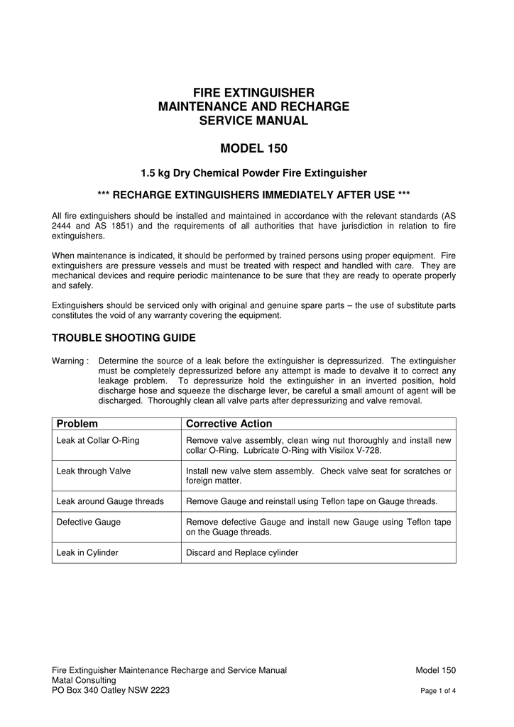 fire extinguisher maintenance and recharge service manual model Manualzz