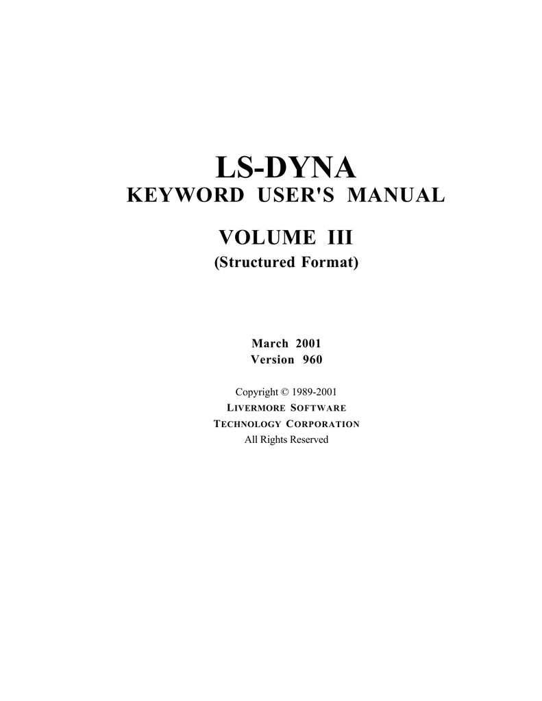 LS-DYNA Structured User's Manual Version 960 | Manualzz
