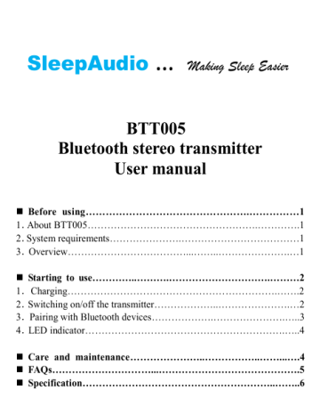 BTT005 Bluetooth stereo transmitter User manual | Manualzz