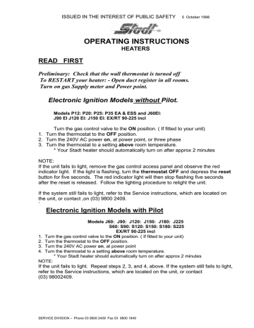 STADT ELECTRONIC IGNITION OPERATING INSTRUCTIONS | Manualzz