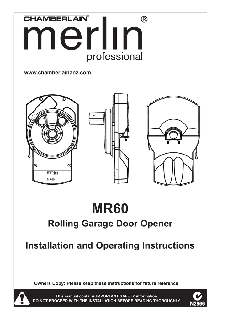 Rolling Garage Door Opener Installation And Operating Instructions