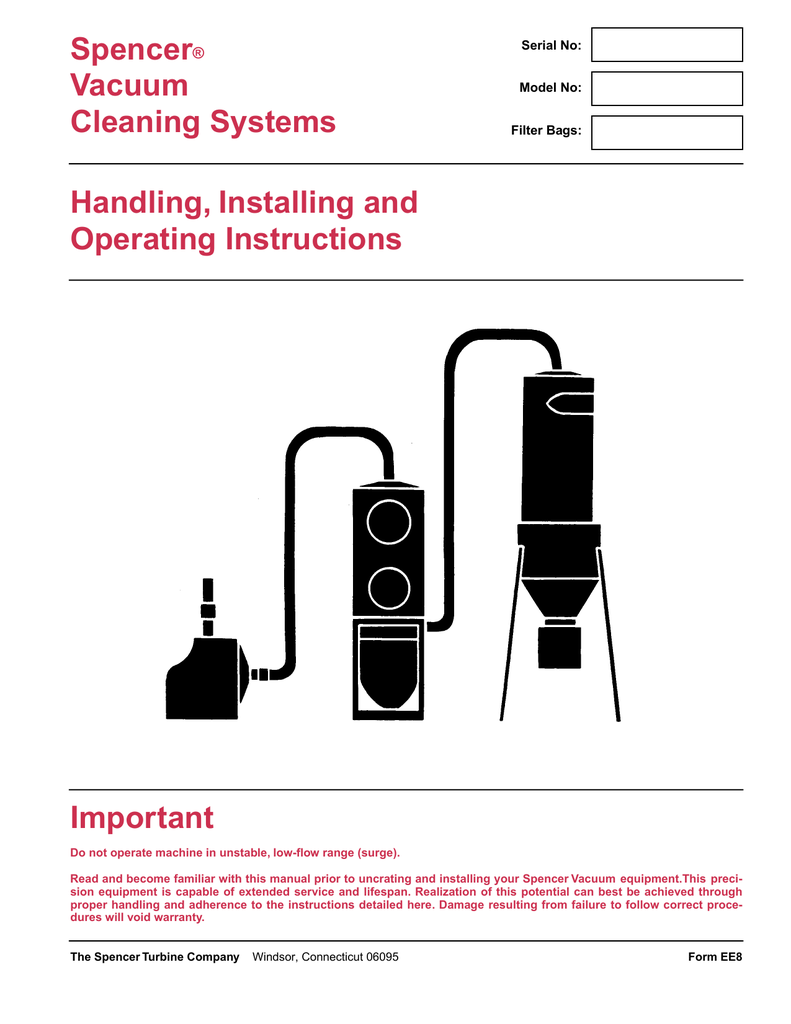 Spencer® Vacuum Cleaning Systems Handling, Installing and Manualzz