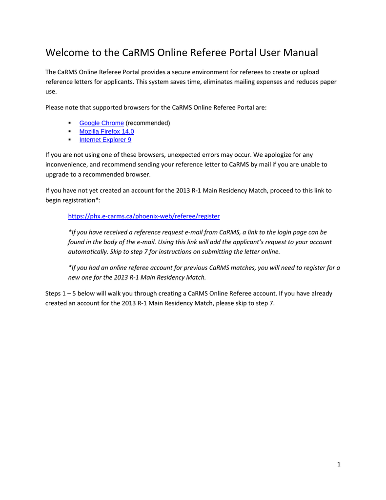 Welcome To The Carms Online Referee Portal User Manual Manualzz