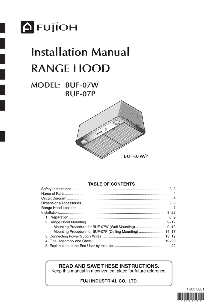 Fujioh Installation Manual RANGE HOOD Manualzz
