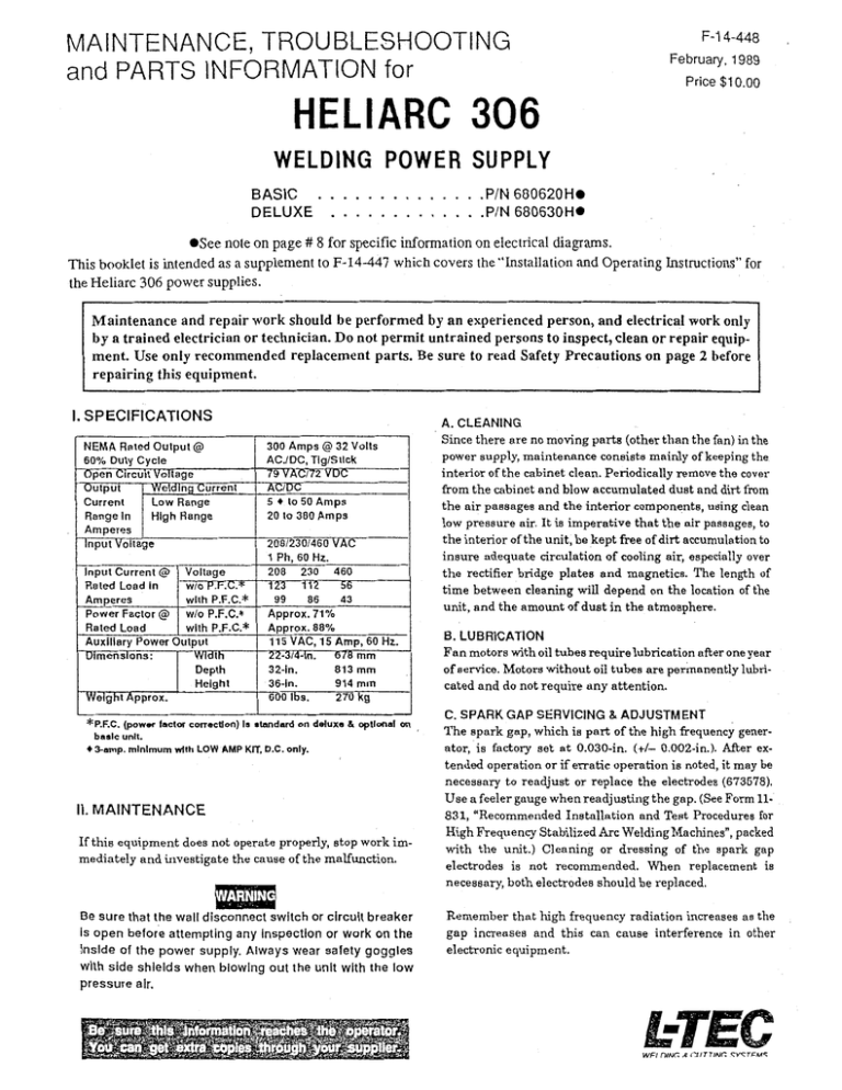 Esab Heliarc 306 Welding Power Supply User Manual Manualzz