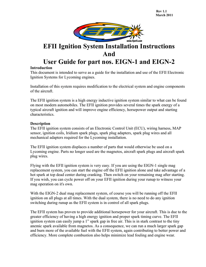 EFII Ignition System Installation Instructions And User Guide for part