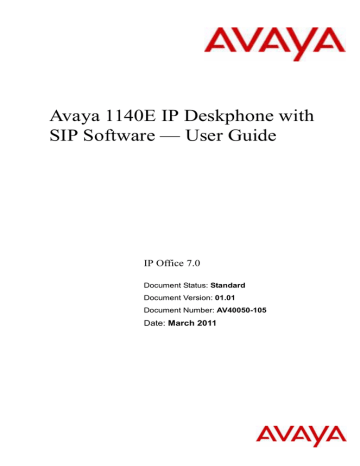 Avaya 1140E IP Deskphone with SIP Software — User Guide | Manualzz