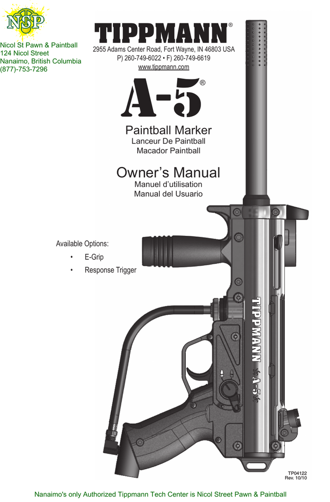 TIPPMANN A5 X7 PAINTBALL TRIGGER FRAME GUARD MANUAL # 02-38 