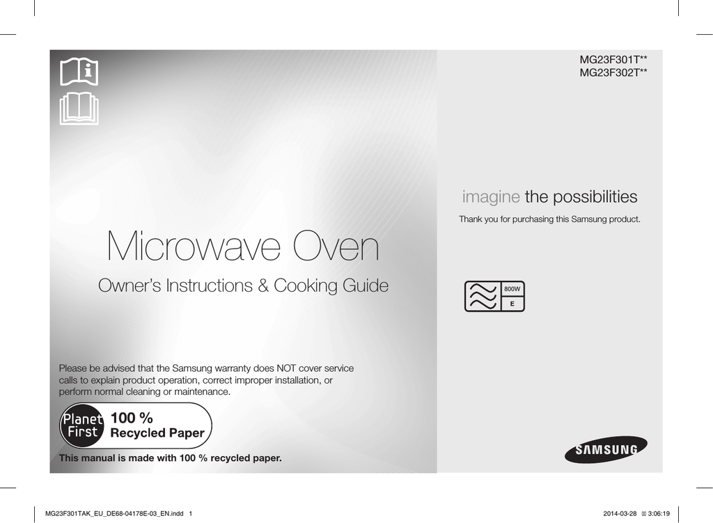 Samsung MWF300G Grill MWO with Healthy cooking, 23 L User Manual | Manualzz