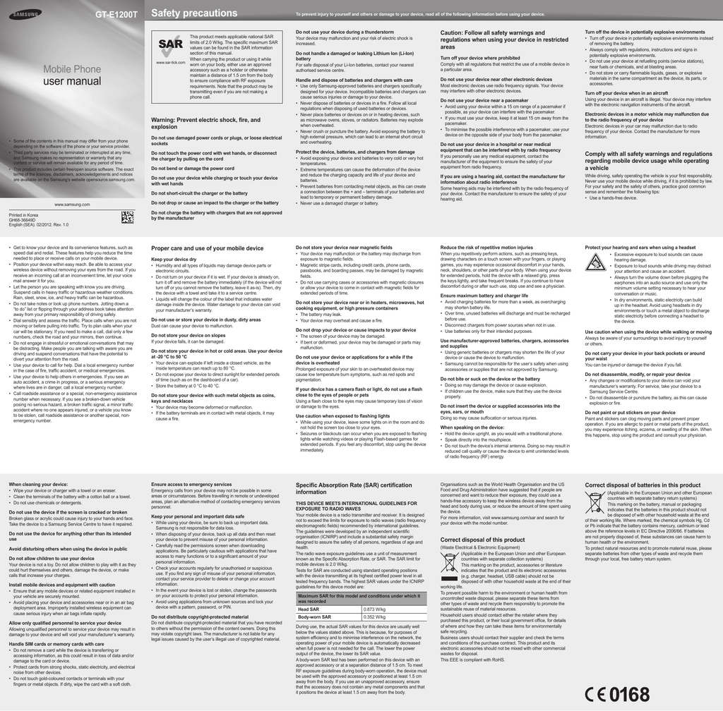 Samsung GT-E1200T User Manual | Manualzz