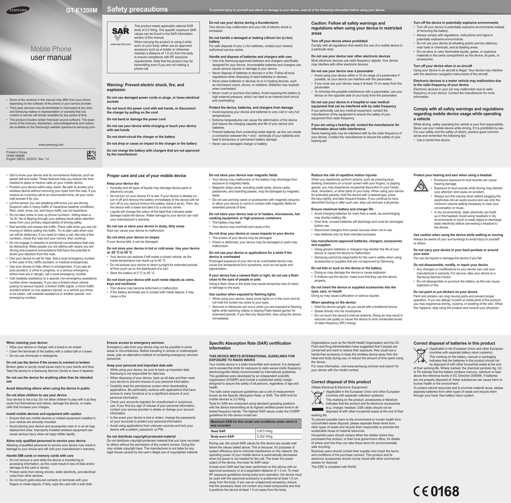 Samsung GT-E1200M User Manual | Manualzz