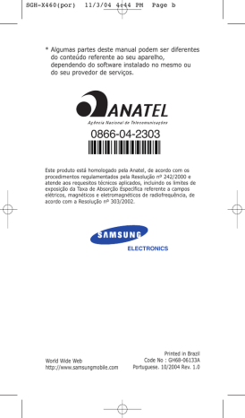 Samsung SGH-X460 Manual do usuário | Manualzz